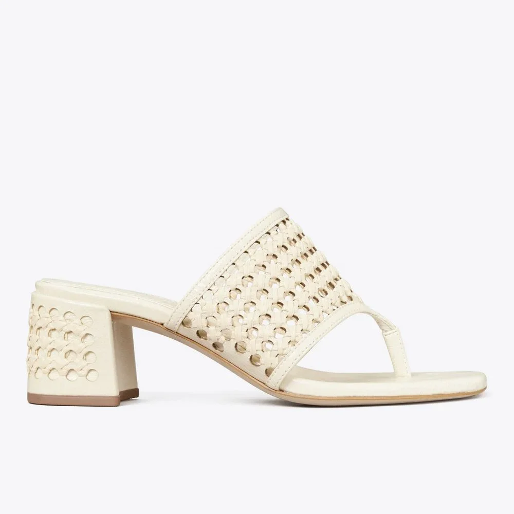 Tory Burch $378 NIB Woven Raffia Heeled Sandal New Ivory Natural 9.5